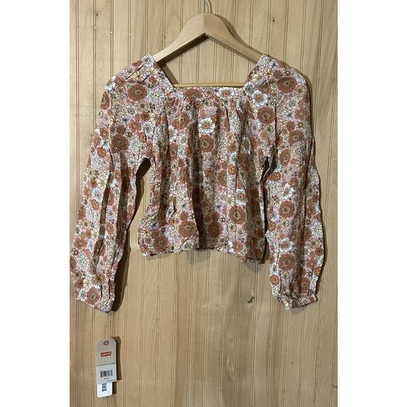 Levi's Girls Multicolor Floral Print Square Neck Blouse Top Size M 10-12 YRS - Picture 2 of 4